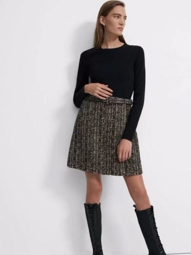Theory Black Tweed Combo Knit Sweater Dress Size S